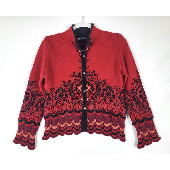 Dale of Norway Amalie Pure Wool Crochet Trim Cardigan Size Small Metal Buttons - Picture 1 of 7